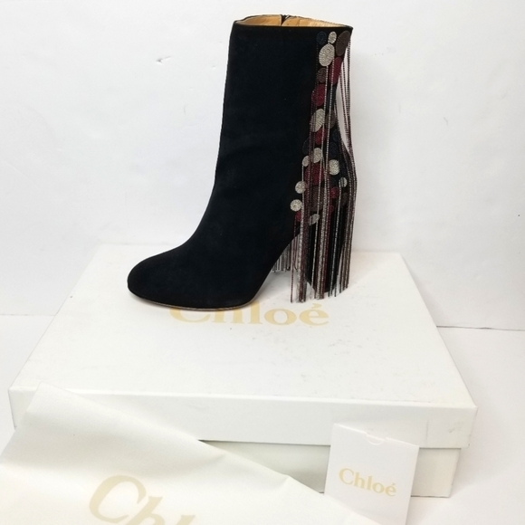 Chloe Bead Fringe Suede Ankle Boots - Picture 3 of 12